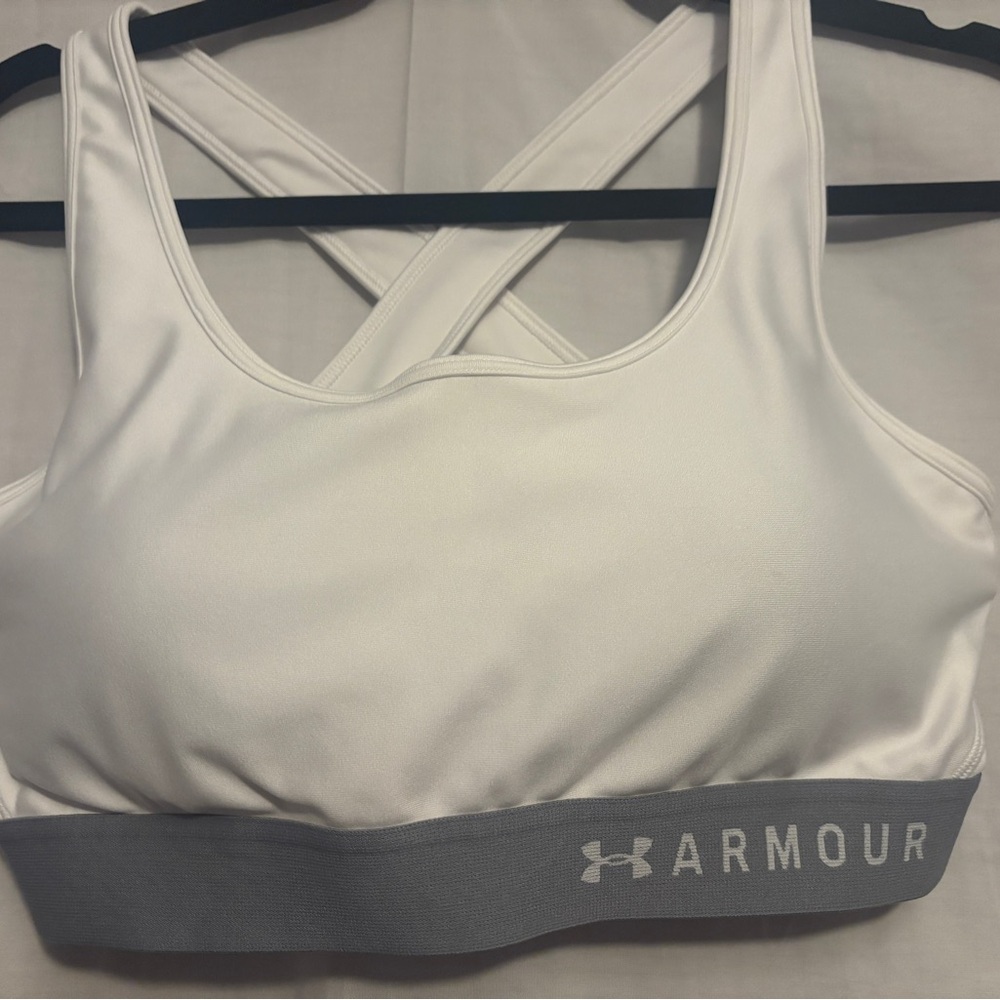Under Armour White and Gray Sports Bra Medium Support